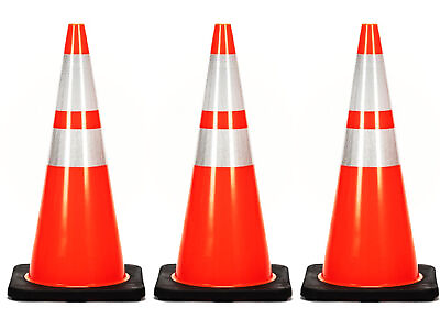 #ad YES 3 24PCS 28quot;PVC Traffic Safety Cones Black Base Reflective Road Parking cone $202.99