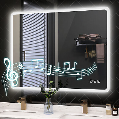 #ad LED Bathroom Mirror Antifog Wall Vanity Illuminated Mirror Bluetooth 28*36in $150.99
