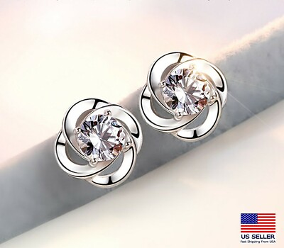 #ad Fashion Women 925 Sterling Silver Earrings Crystal Rotating Flowers Stud 0602 $6.99