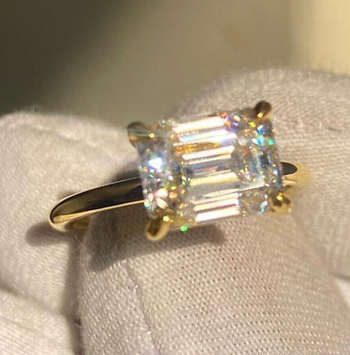 #ad 2.55 Ct Gorgeous Emerald Cut White Diamond Solitaire Ring925 Silver $60.00