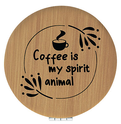 #ad Enthoozies Coffee is my Spirit Animal Laser Engraved Leatherette Compact Mirror $16.99