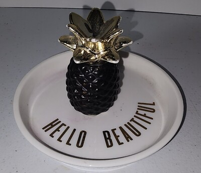 #ad Pineapple Ring Jewelry Decorative Trinket Hello Beautiful Round Dish $7.50