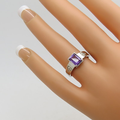 #ad Radiant Cut Purple Cubic Zirconia 925 Sterling Silver Sz 7 Solitaire Ring NWOT E $16.00