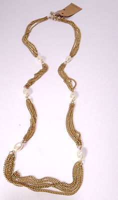 #ad Lee Angel Neiman Marcus Women#x27;s Metallic Chain pearl Layer Necklace NWT 110 $19.50
