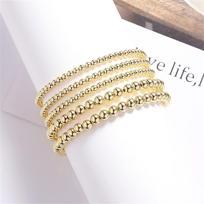 #ad 1pc Men Women Gold Filled Beads Beaded Beaded Stretch Stackable Bohe Bracelet $2.69