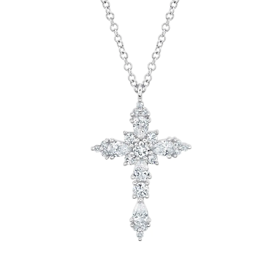 #ad 14K White Gold Pear Cut Diamond Cross Necklace 0.60CT Natural Pendant Adjustable $1699.00