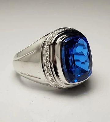 #ad Sapphire Gemstone Ring With 925 Sterling Silver Handmade Stylish Ring For Men#x27;s $66.00