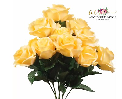 #ad 12 Faux 4quot; Open Roses Bouquet Silk Flowers Wedding Centerpiece Decor Artificial $12.59