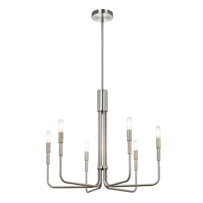 #ad Brushed Nickel Chandelier Modern 6 Light Pendant Lighting LED Bulbs Mental $175.99