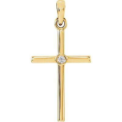 #ad 14k Yellow Gold .015CT Natural Diamond Crucifix Catholic Cross Pendant for Women $292.49