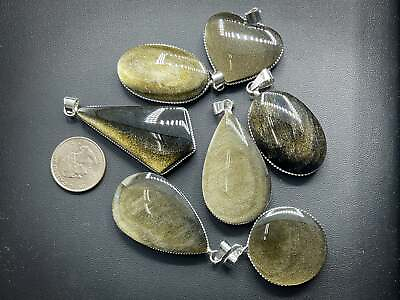 #ad Gold sheen obsidian pendant obsidian jewelry stone jewelry $20.00