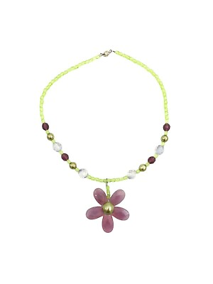 #ad Beaded Flower Necklace Green Pink Magnetic Clasp Spring Easter $12.99