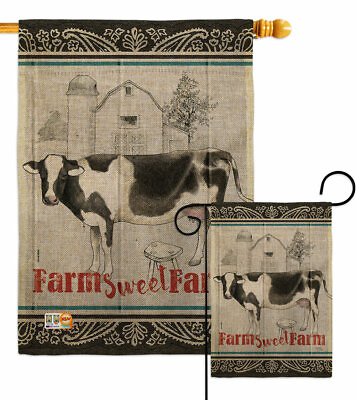 #ad Farm Sweet Burlap Garden Flag Animals Barnyard Animal Gift Yard House Banner $85.95