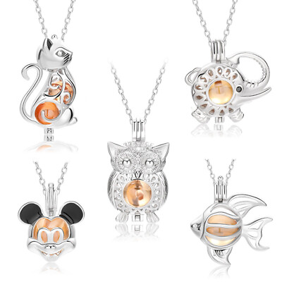 #ad S925 Silver Cute Animal Pendant Neckalce Openable Cat Mouse Pearl Cage Xmas Gift $24.00