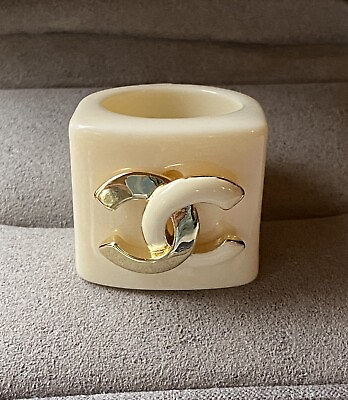 #ad Stunning Chanel Vintage Ivory amp; Gold CC Cocktail Ring Sz7 $300.00