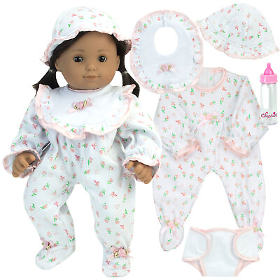 #ad Sophia#x27;s 5 Piece Floral Print Baby Doll and Bottle Set for 15#x27;#x27; Dolls White Pink $21.99