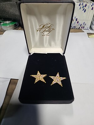 #ad Vintage Kirks Folly Gold Tone Solid Post 1 in Star Earrings with Iridescent Gems $35.00