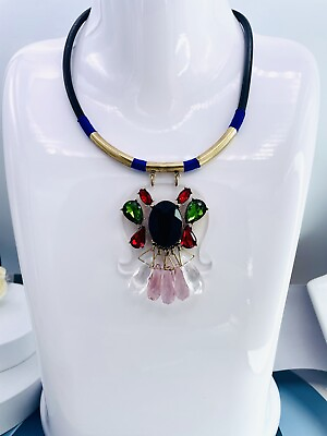 #ad J. Crew Vintage Crystal Acrylic Collar Pendant Colorful Necklace $55.00