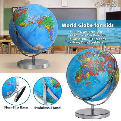 #ad World Globe 12 inch Earth Ocean 720° Rotating World Map Geography W Steel Stand $47.99