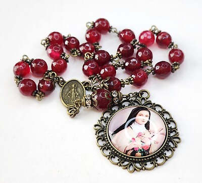 #ad Saint Therese of Lisieux Catholic Chaplet Little Flower Glass Beads Color Photo $39.00