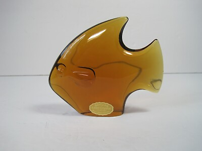 #ad Vintage Geniune Heavy Lead Crystal Amber Fish Figurine Western Germany 4quot; x 4.5quot; $13.90