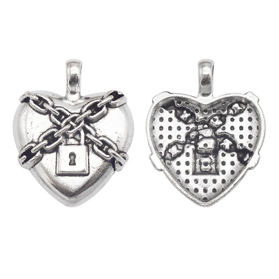 #ad 6pcs Silver Lock Chain Heart Charm Pendant for Necklace Earrings DIY Accessories $3.03