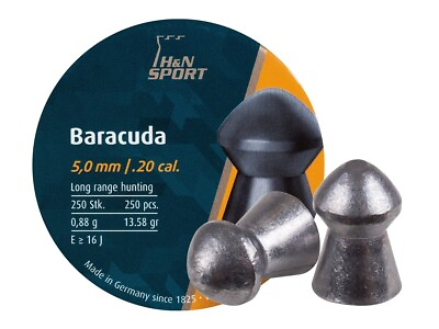 #ad Hamp;N Baracuda Premium 250 Count DOMED 5mm .20 Caliber Pellets MADE IN GERMANY $16.95