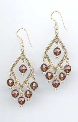 #ad Elegant Gold Chandelier Earrings made with Swarovski BROWN SMOKE TOPAZ Crystals $19.98