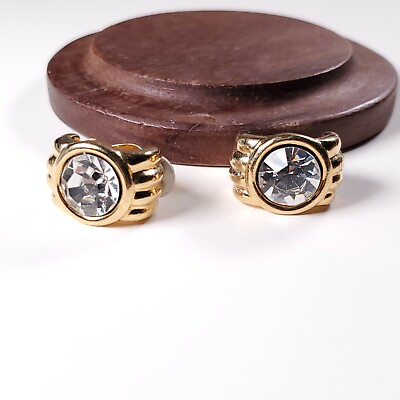 vintage Givenchy earrings clip on rhinestone clear crystal stud heavy gold tone $30.00