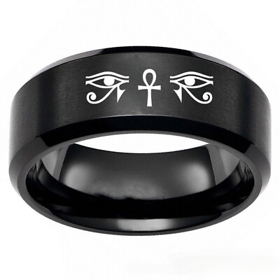 #ad Men#x27;s Punk Stainless Steel Ring Eye of Horus Band Horus Ankh Cross Wedding Gift $4.99