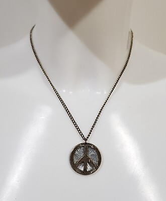 New Claire#x27;s Women#x27;s Girls Necklace Pendant Bronze Color Peace Sign $5.50