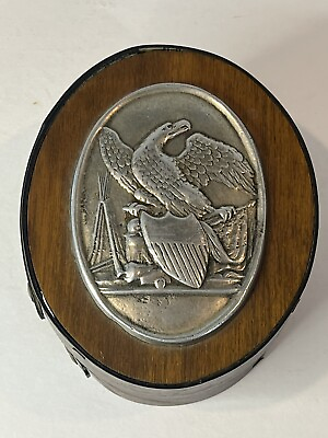#ad Vintage Wilton Lee Oval Split Wood Box Metal Patriotic American Eagle $29.00