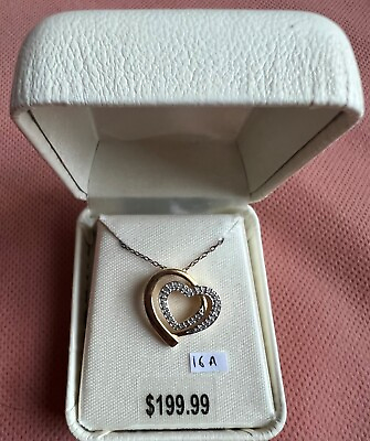 #ad BRAND NEW GOLD OVER SILVER GENUINE 0.1 CARAT DIAMONDS DOUBLE HEARTS PENDANT #16A $59.99