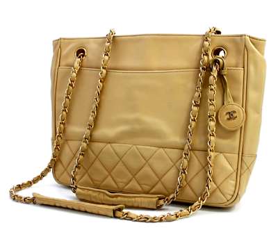#ad CHANEL Matelasse Shoulder Bag Handbag Purse Coco Leather Beige Vintage Authentic $698.00