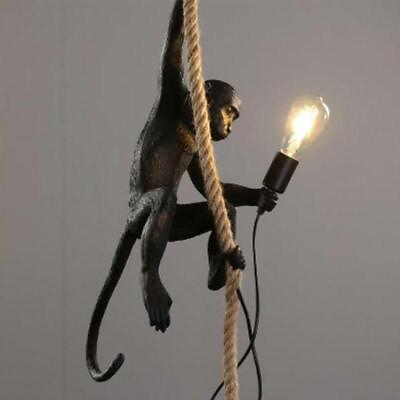 #ad Modern Black Monkey wall Lamp Hemp Rope Pendant Lights Resin Loft Home Decor $175.77
