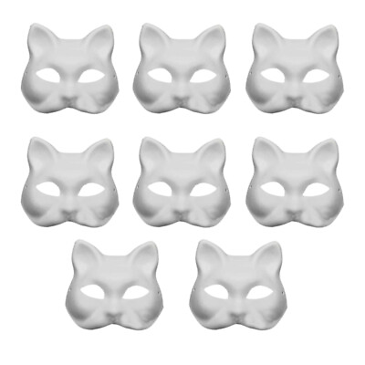 #ad 8PCS DIY Animal Unpainted Craft DIY Cat White Paper Blank Face Cosplay Supplies $16.64