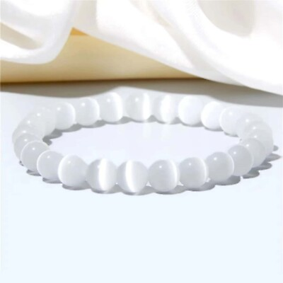 #ad Natural Selenite Stone Bracelet Clear Crystal Stretch Bracelet Handmade Gift $11.90