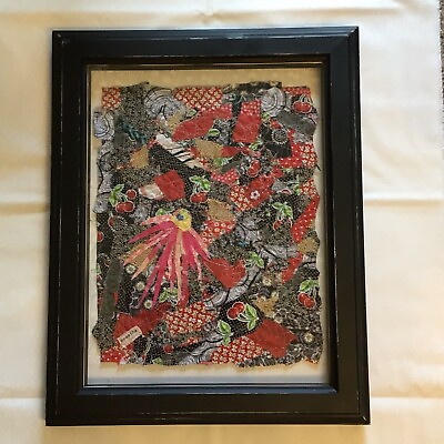 #ad textile art fabric collage black red  $100.00