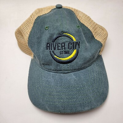 #ad River City Stone Hat Cap Green Adult Used Mesh Snapback G10D $9.99