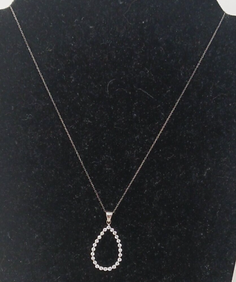 #ad 925 Sterling Silver Open TearDrop CZ Pendant Chain Necklace 18quot; Signed S925 #J9R $18.81