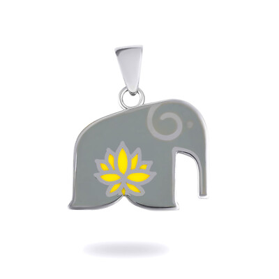 #ad White Gold Elephant Yellow Lotus Flower Enamel Pendant Necklace $299.99