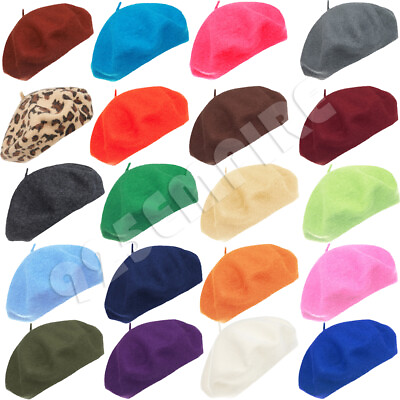 #ad Women#x27;s French Beret Hat Solid Color Plain 100% Wool Classic Traditional Cap $10.98
