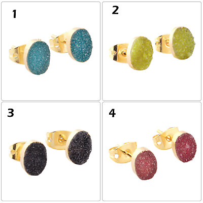 #ad Oval Shape 5x7 mm Tiny Natural Sugar Druzy Gold Plated Handmade Stud Earrings $5.99