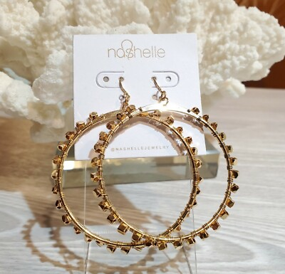 #ad NASHELLE Gold Faceted Beaded Hoop Earrings NWT B $36.99