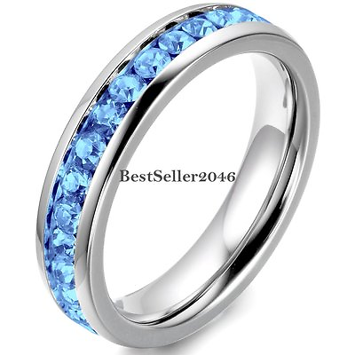 #ad Stainless Steel Cubic Zirconia Eternity Mens Womens Wedding Promise Wedding Ring $9.99