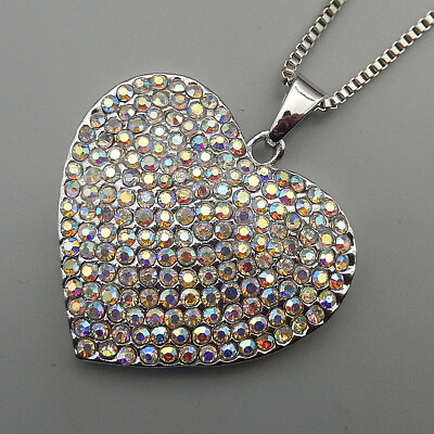 #ad AB Crystal Rhinestone Heart Pendant Fashion Sweater Necklace $6.99
