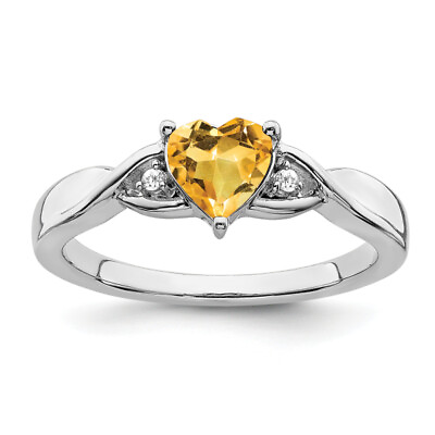 #ad 925 Sterling Silver Citrine Diamond Ring $117.00