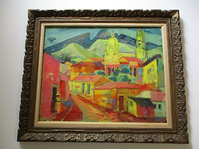 #ad FRITZ SCHWADERER OIL PAINTING LARGE MEXICO MODERNIST EXPRESSIONIST BRIGHT BOLD $2070.00