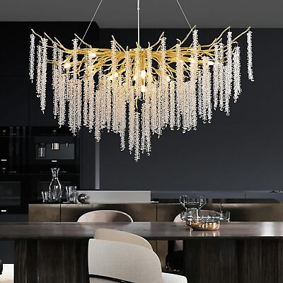 #ad Modern Crystal Tree Branch ChandelierCrystal Luxury Raindrop Pendant 43in Gold $238.99
