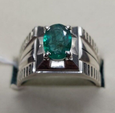 #ad Natural Deep Green Mens Emerald Ring Sterling Silver 925 Handmade Emerald Ring $290.00